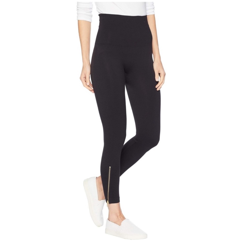 Spanx black seamless  leggings with gold zippers